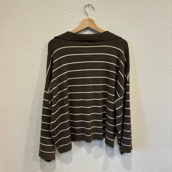 NWT max studio green white stripe polo sweater - Picture 3 of 6